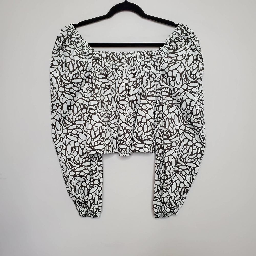 OPEN EDIT • Gray Abstract Print Organic Cotton Babydoll Top Sz M - Picture 2 of 9